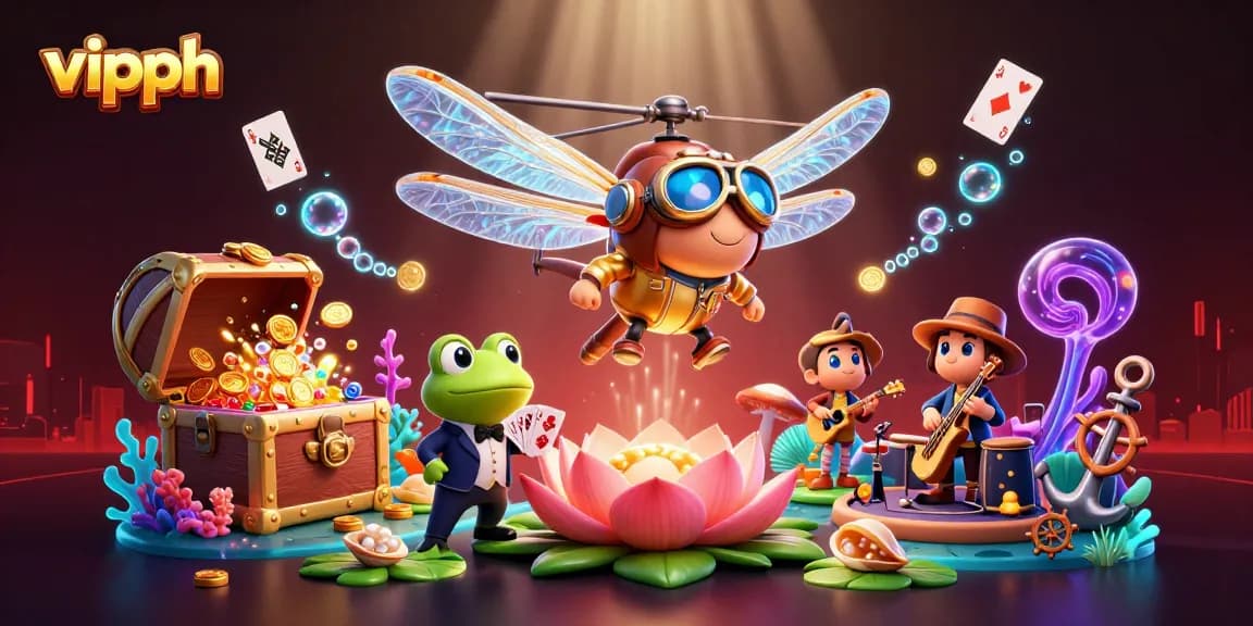 Engage with vipph's vibrant online casino, featuring dynamic dragonfly pilots, frog dealers, and jazz musicians.
