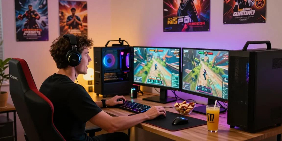Nsfw Games enthusiast gaming at home with vibrant setup and snacks