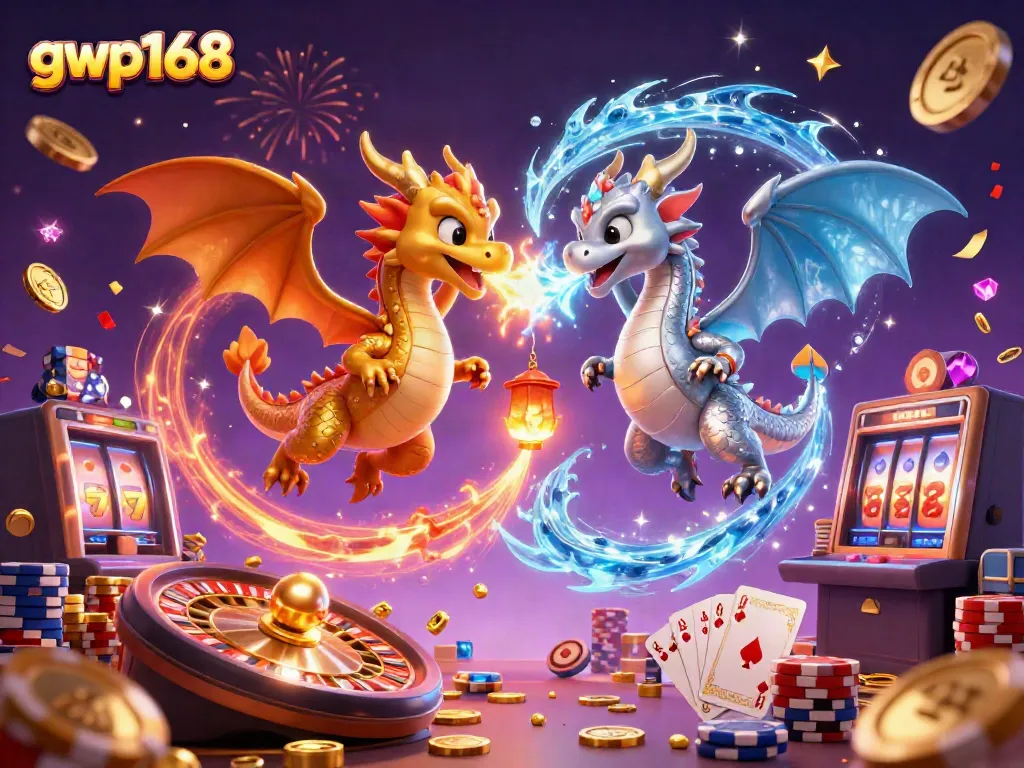 Rasakan pengalaman bermain gwp168 dengan pemandangan indah naga 3D bertarung di kasino virtual.