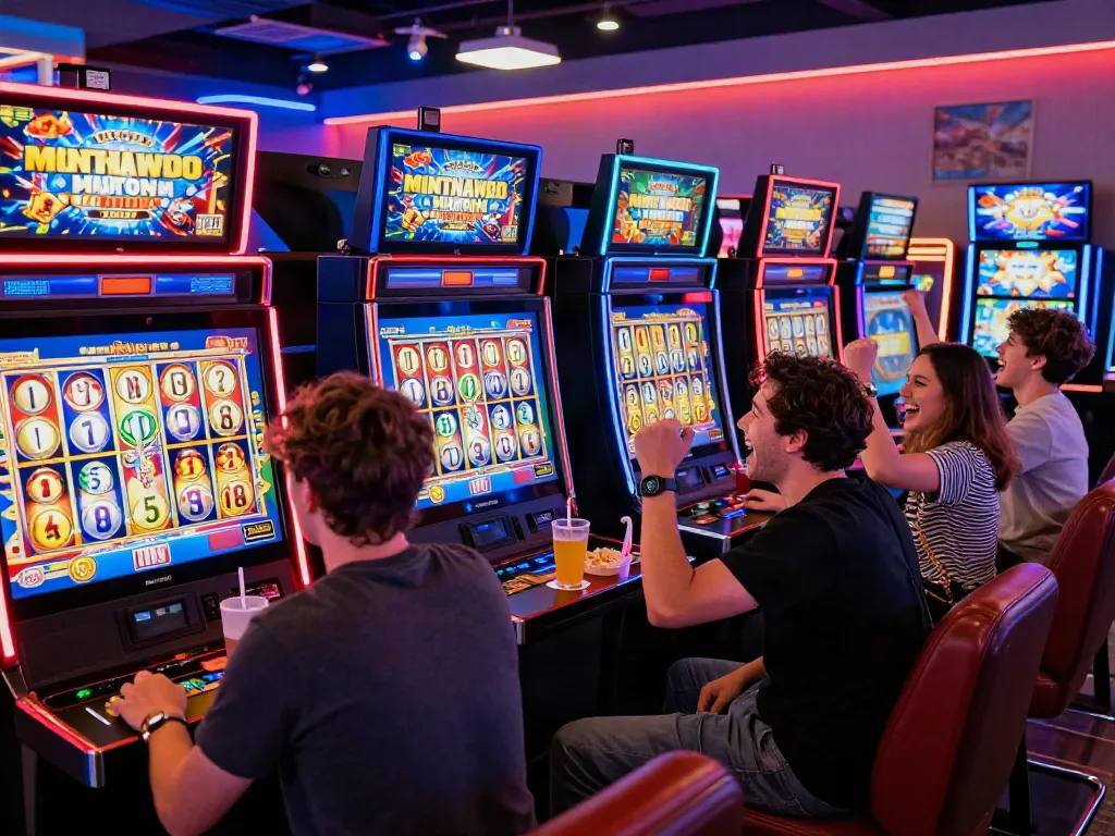 Players engaging with luxury12 slot games in an exciting gaming lounge with vibrant atmosphere.