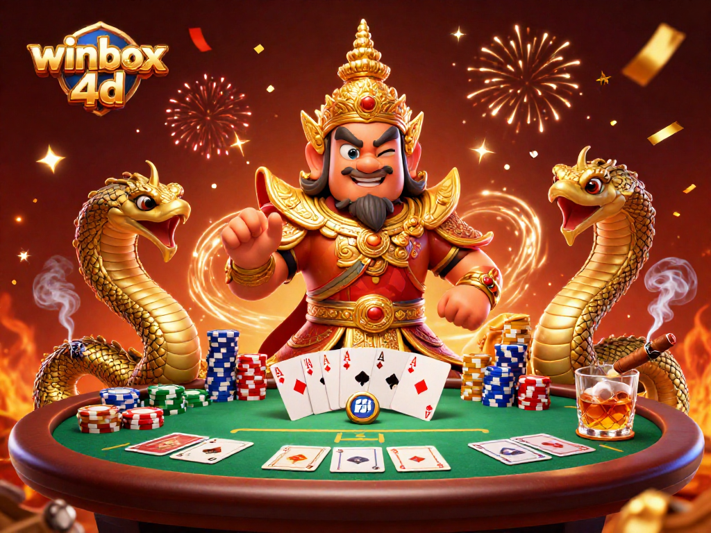 Experience the thrill of winbox 4d at a festive poker table with dazzling characters.