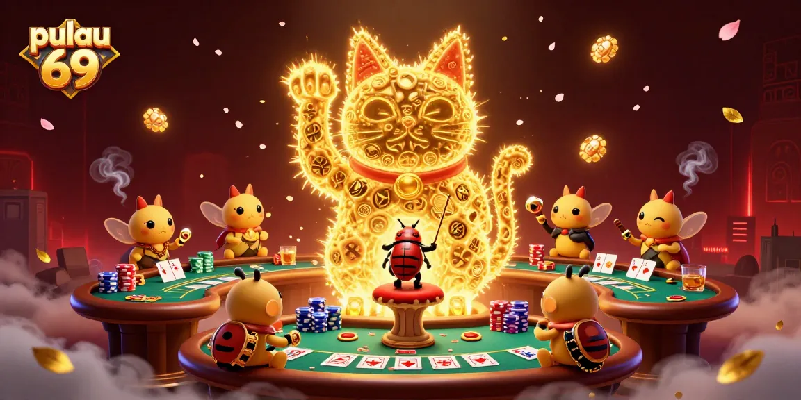 Experience pulau 69 with a vibrant casino scene filled with lucky symbols and intricate details.