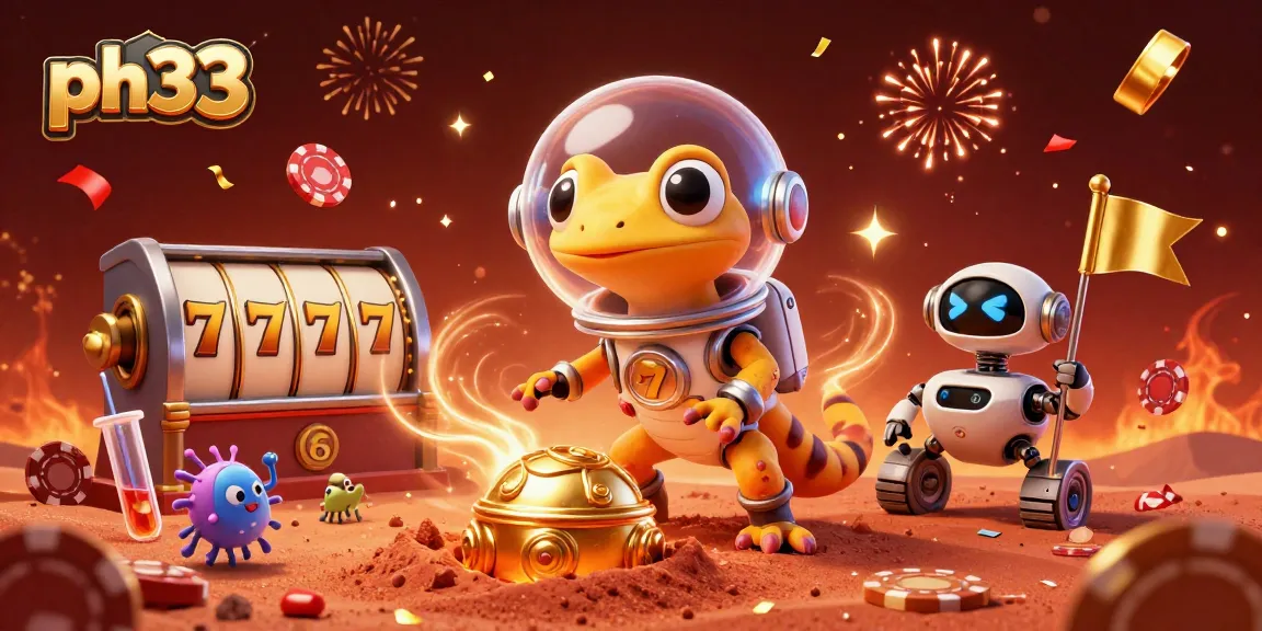 Experience the excitement of ph33 with a Martian gecko discovering a golden casino and thrilling games.