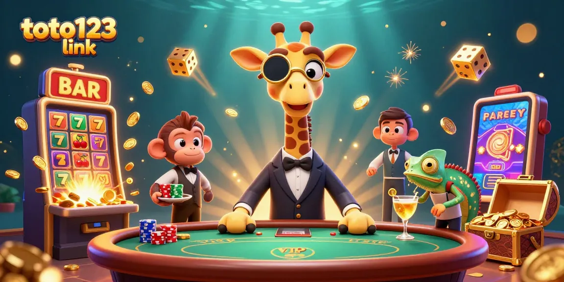 Experience the excitement with the toto123 link as a high-roller giraffe enjoys poker and fun casino games.
