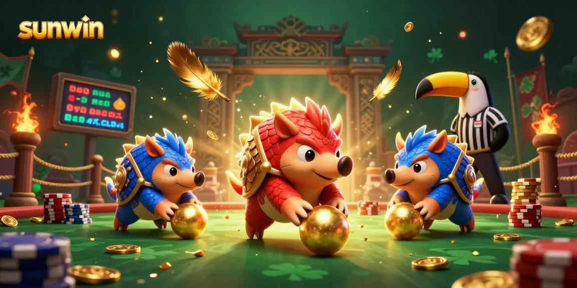 Compete with sunwin: Rival pangolins battle amid poker chips in vibrant casino arena.