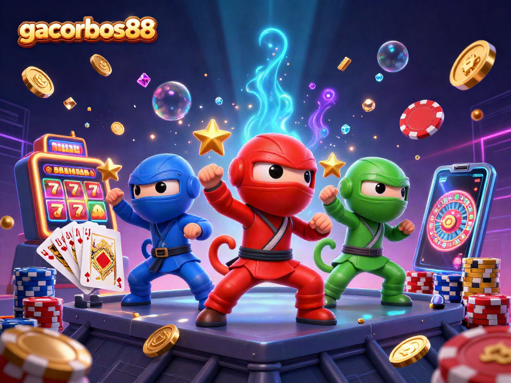 Get ready to spin and win with gacorbos88 featuring dynamic ninja chameleons and casino elements.