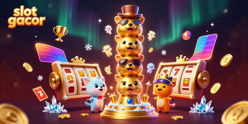 Engage with slot gacor through this vibrant 3D illustration showcasing dynamic casino elements.