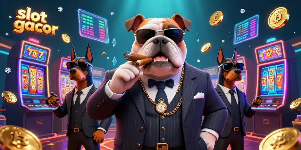 Experience the thrill of slot gacor with vibrant characters in a packed casino scene.
