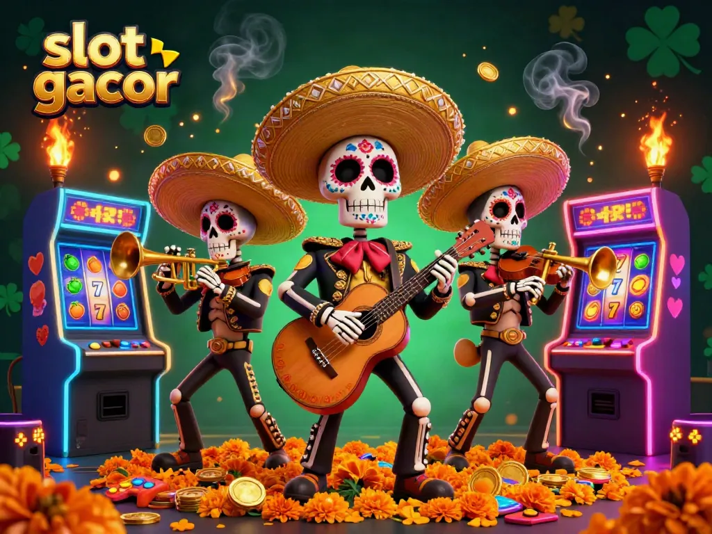 Experience vibrant slot gacor action with a colorful mariachi band in a lively casino scene.