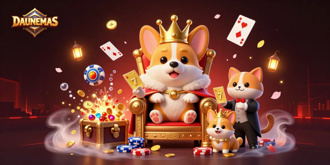 Engage with DAUNEMAS while playing thrilling slot games alongside a majestic corgi king.