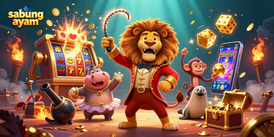 Experience the thrill of sabung ayam with an energetic 3D illustration of vibrant characters and casino elements.