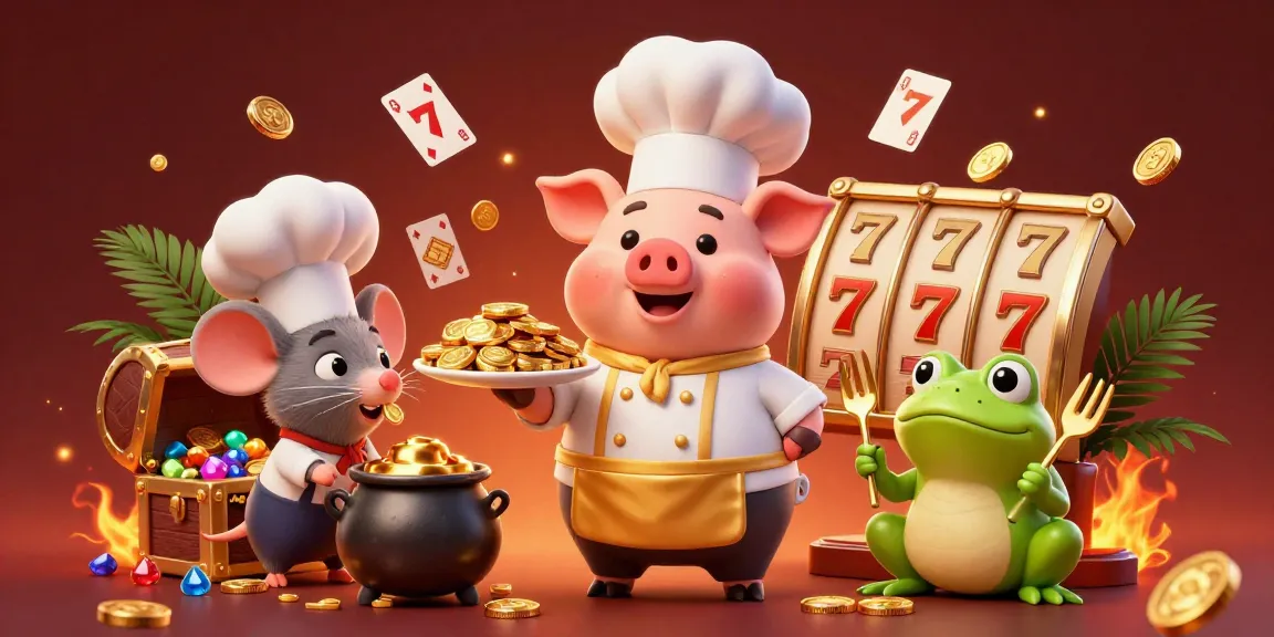 Engage with the thrilling action of Wazeslot login as the chef pig serves gold coins in a dynamic casino scene.