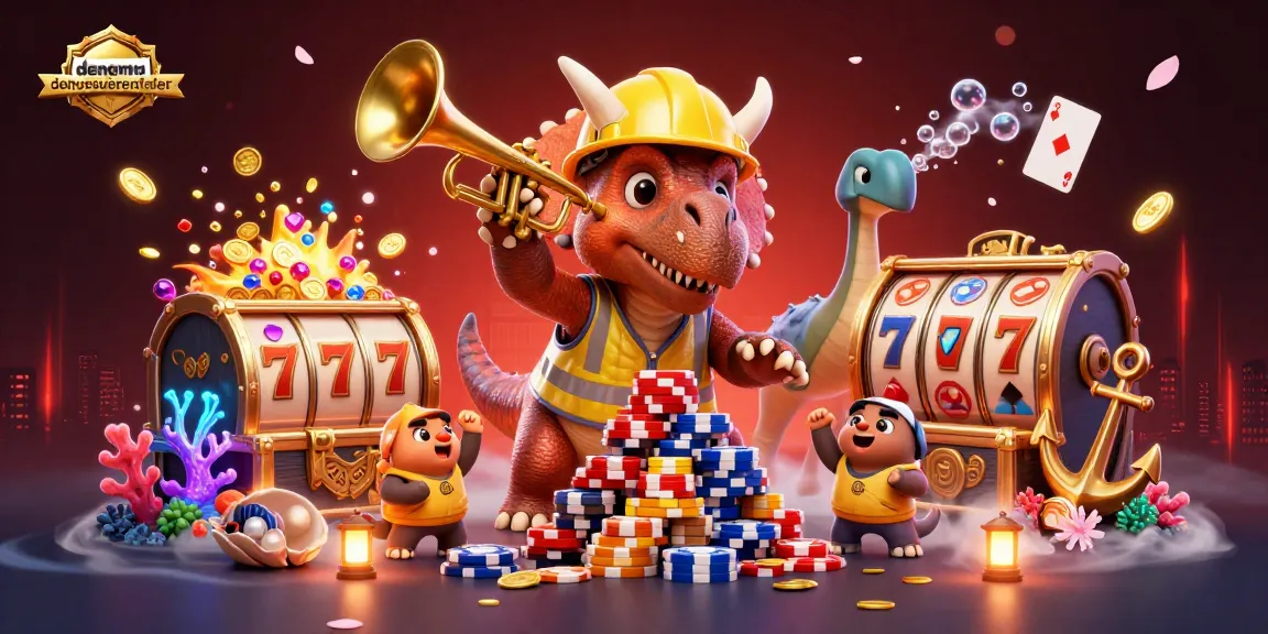 Engage with denemebonusuverensiteler's vibrant casino scene featuring a triceratops celebrating bonus gameplay.
