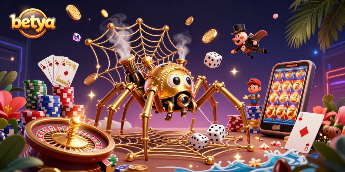 Betya's immersive casino experience showcasing a steampunk spider and gaming elements