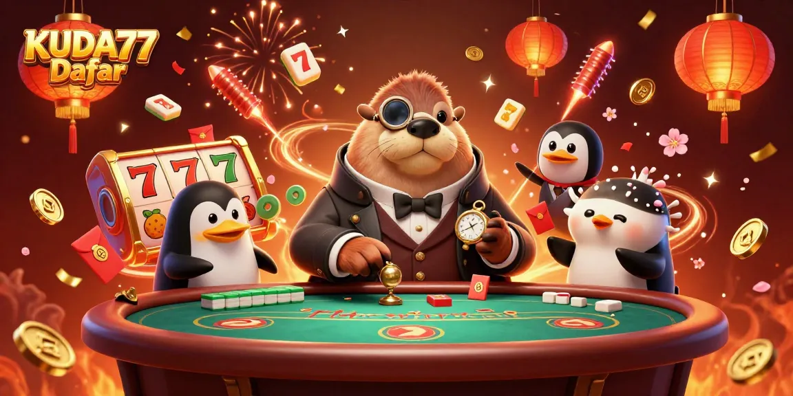 KUDA77 Daftar dengan walrus ceria dan dealer penguin di meja poker yang memuat unsur keberuntungan.