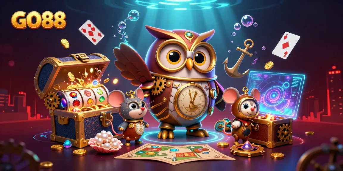 Experience thrilling slots and jackpots at GO88 with an enchanting 3D casino illustration.