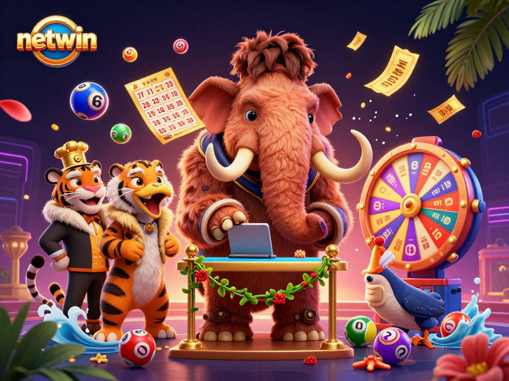 Experience the vibrant world of netwin with our engaging cartoon illustration featuring a woolly mammoth bouncer.