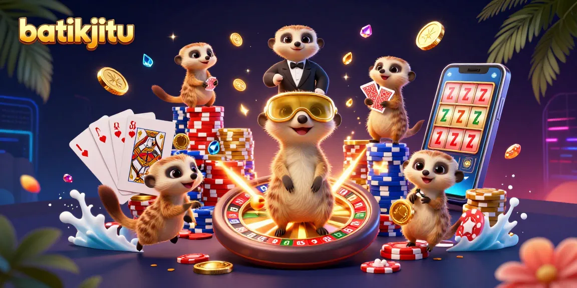 Mengumpulkan chip batikjitu sambil bermain di kasino virtual yang ramai dengan elemen permainan yang berkilauan.