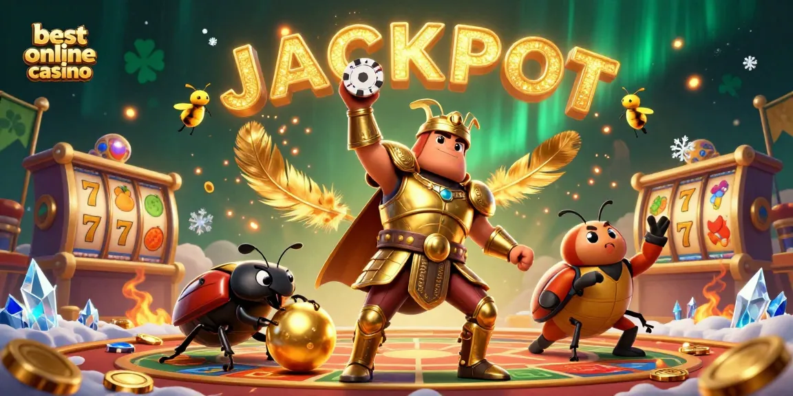 Engage in the best online casino experience with the victorious beetles amidst dynamic slot action.