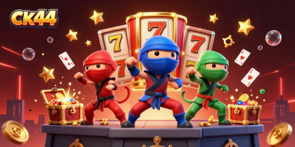 Experience thrilling action with ck44's vibrant digital illustration of chameleons showcasing synchronized martial arts on a casino rooftop.