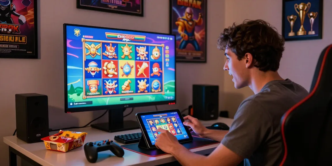 Evo888 Apk player enjoying vibrant slot games on a tablet in a cozy gaming setup.