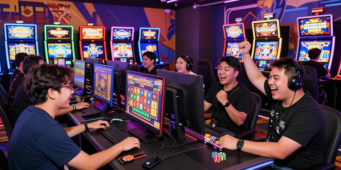 Players enjoying GARUDA55 slot gaming experience with vibrant lights and excitement.