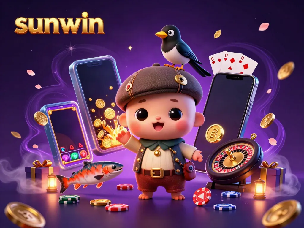 Engage with slot games in 2026 at Sunwin through a whimsical scene featuring Nessie and playful elements.