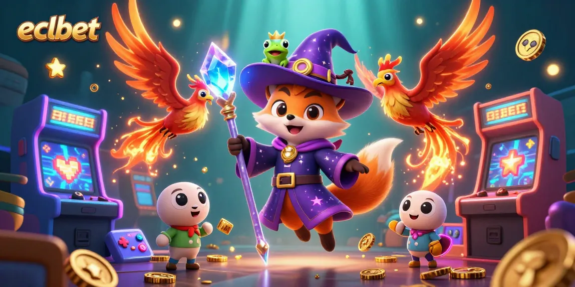 Engage with eclbet's vibrant gaming world through an enchanting wizard fox and phoenix.