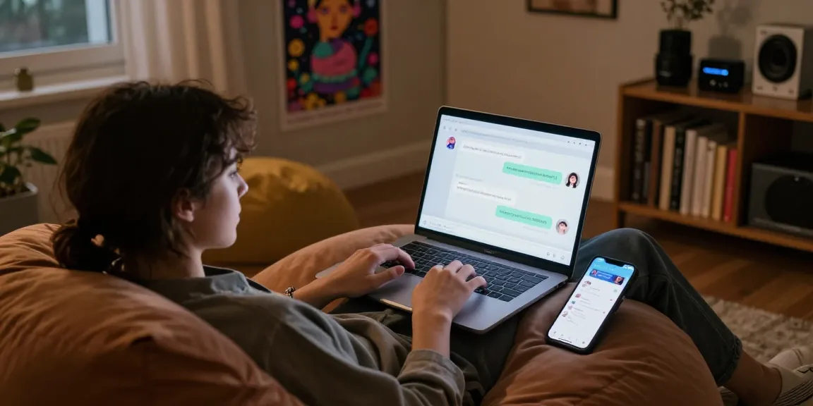 Engaging in NSFW AI chat while relaxing in a cozy room with ambient lighting.