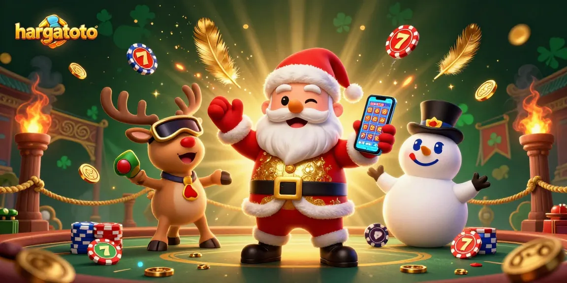Experience the excitement at hargatoto with jackpot slots and festive characters in a lively casino scene.