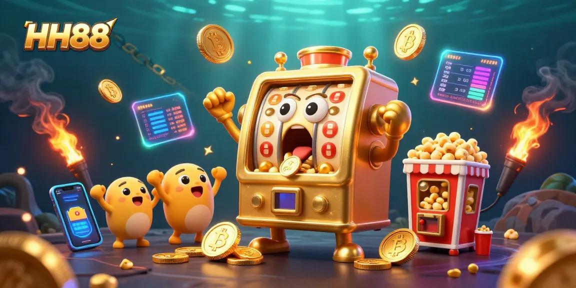 Experience thrilling jackpots at HH88 with an animated golden slot machine celebrating its big win.