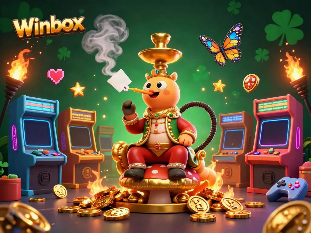 Winbox's vibrant gaming hub shows players winning big with a dynamic casino scene packed with colorful elements.