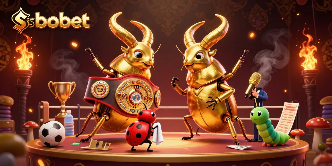 Bet on sbobet with thrilling sports action featuring a champion beetle and elements of betting.