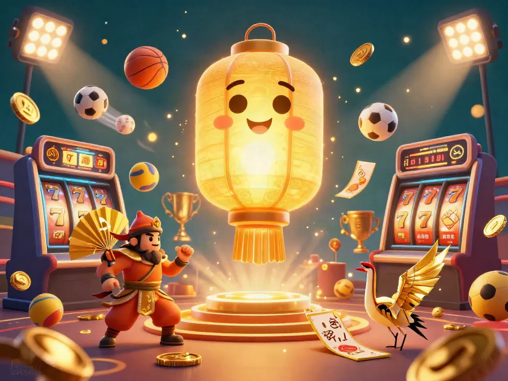 Engage with idn slot as the giant golden lantern spirit illuminates a vivid casino scene filled with lucky symbols and dynamic sports elements.