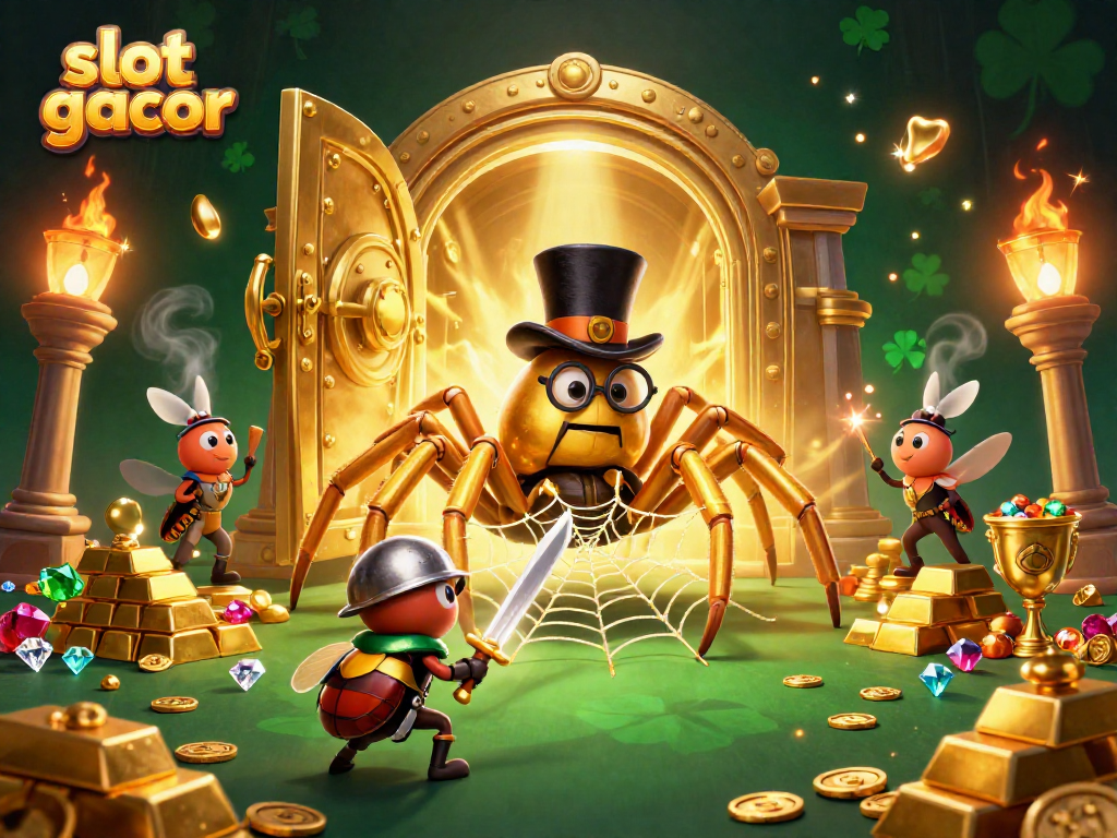 Engage with slot gacor magic in an enchanting casino scene filled with treasures.