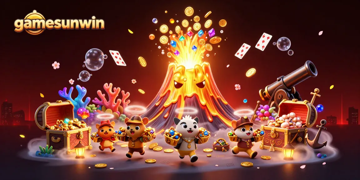 Experience thrilling gamesunwin action as a golden volcano erupts treasures amidst underwater wonders.