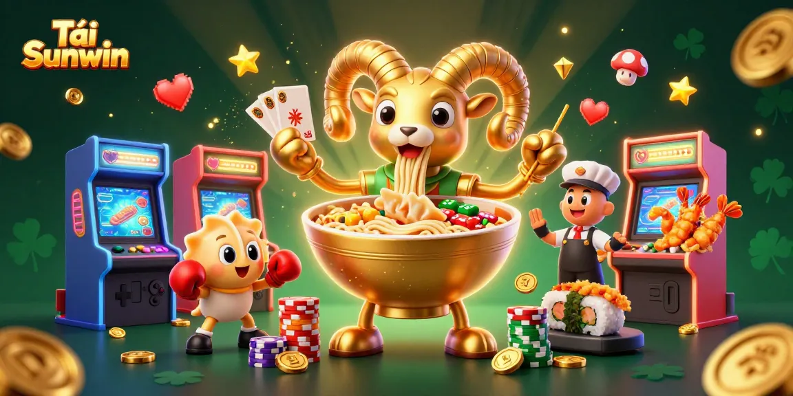 Unleash your luck by playing Tải Sunwin, featuring vibrant casino-themed characters and arcade elements.