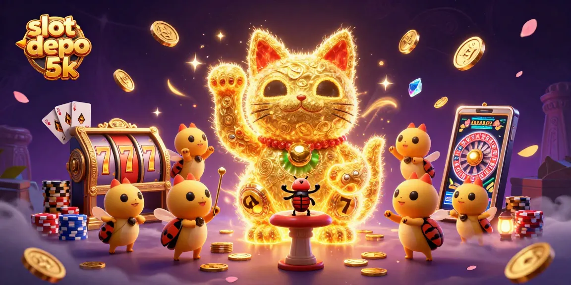 Experience thrilling gameplay at slot depo 5k with a dynamic illustration of a lucky cat.
