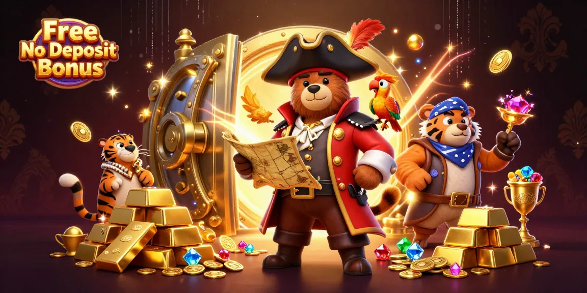 Spin the wheels of fortune with a Free No Deposit Bonus, featuring adventurous characters in a majestic casino scene.