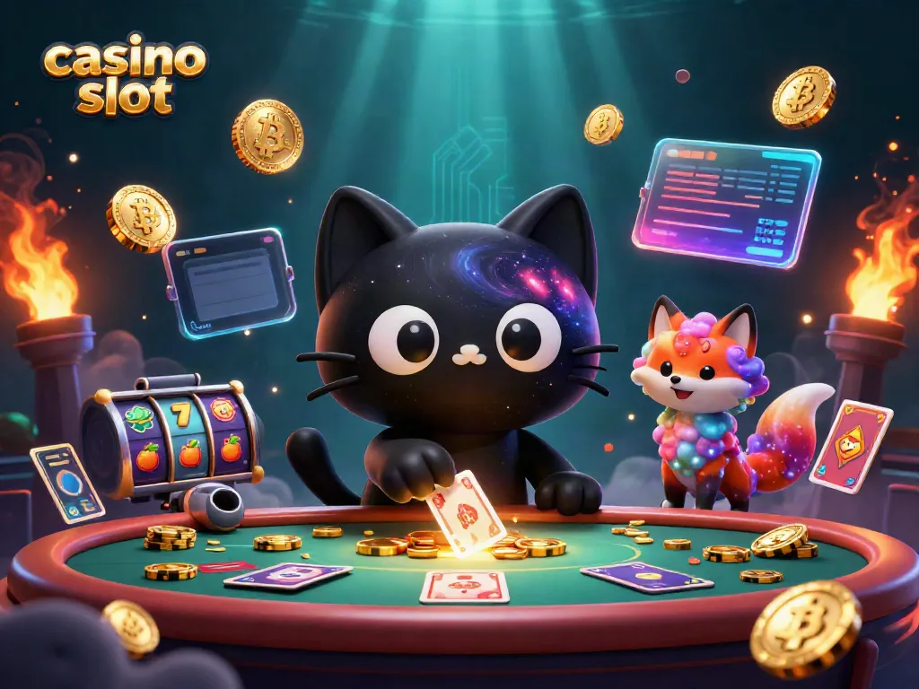 Experience thrilling wins at casino slot tables with colorful characters and dynamic crypto elements.