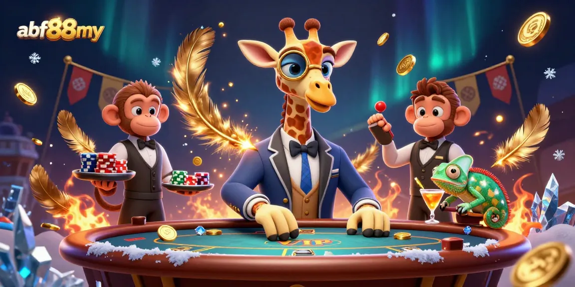 Experience high-stakes poker action at afb88my with a luxurious 3D illustration of vibrant casino life.