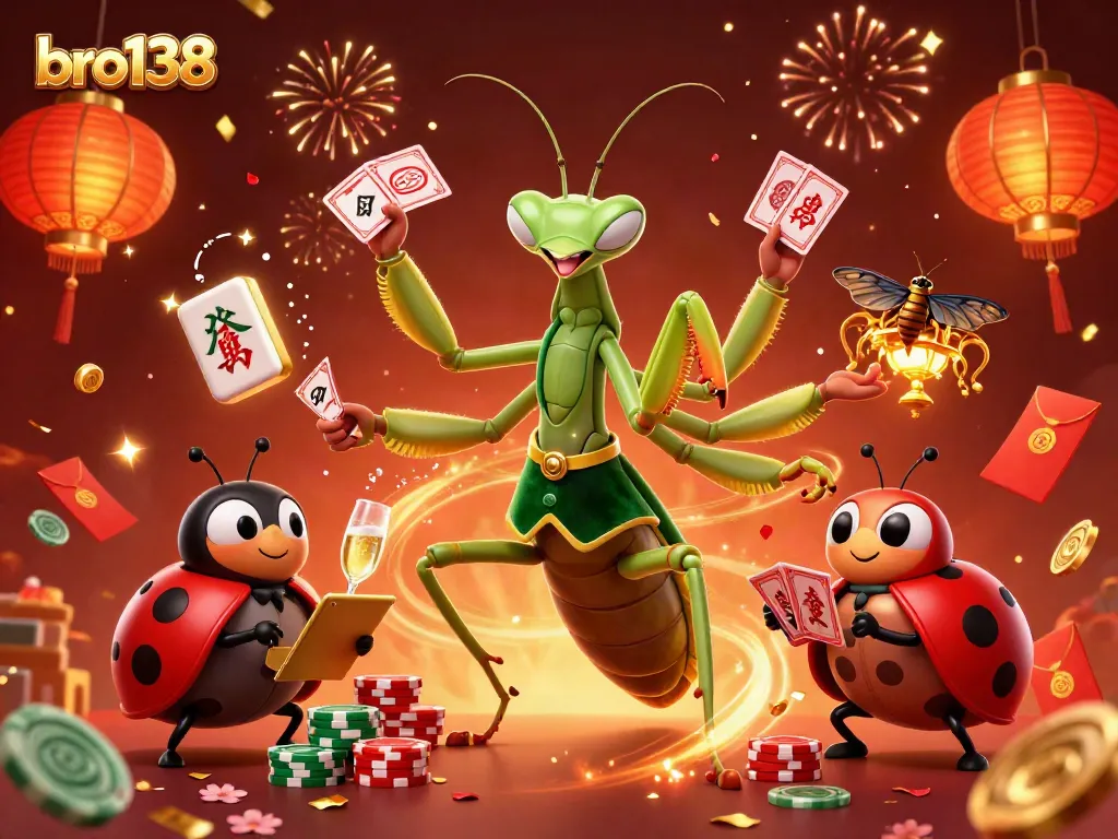 Spin winning slots at bro138 with fun characters in a vibrant casino setting.