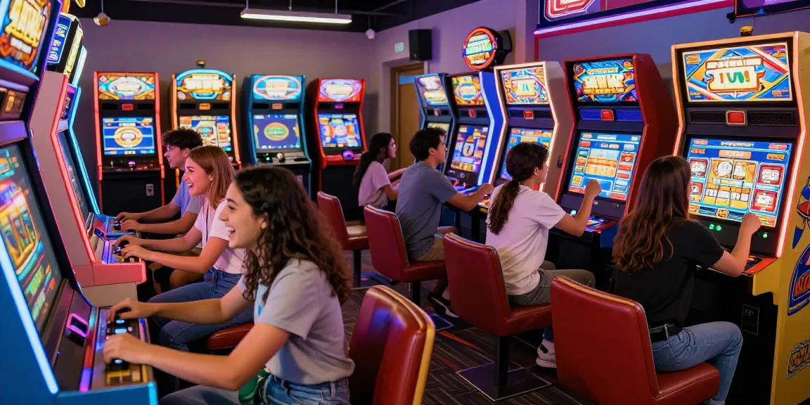 Pengalaman bermain di situs slot gacor dengan suasana ceria, mesin slot berwarna-warni dan permainan arcade yang menarik.
