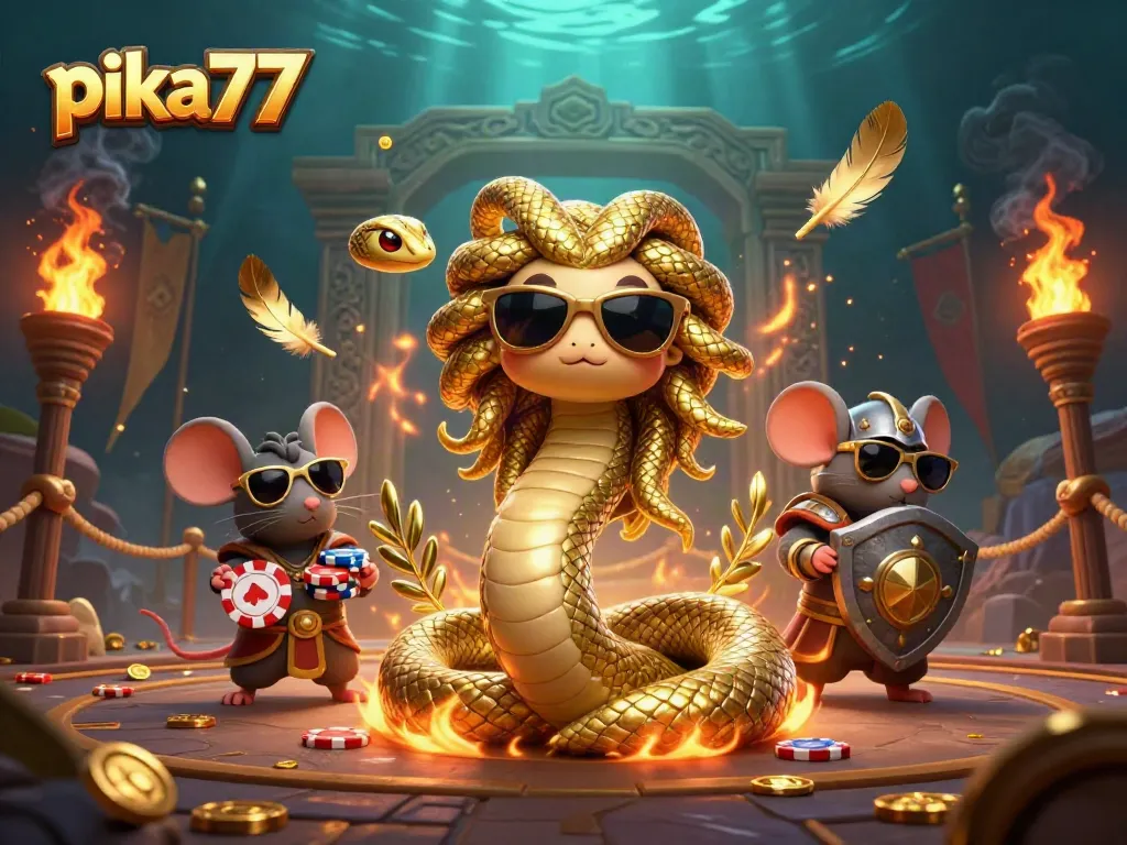 Engage in thrilling gameplay at pika77 with Medusa and friends in a vibrant casino setting.
