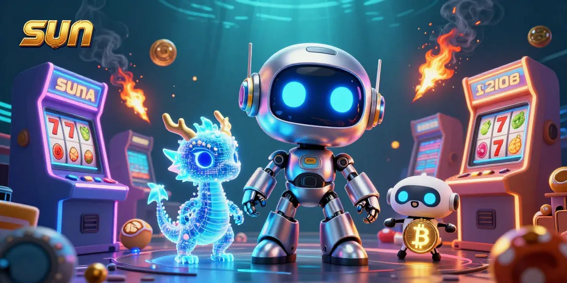 Spin the reels with sun-inspired casino characters in vibrant 3D illustration.