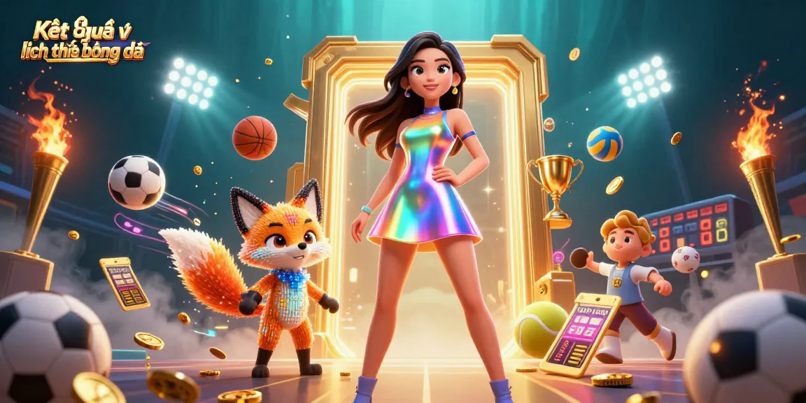 Kết quả và lịch thi đấu bóng đá showcased with vibrant sports elements and 3D interactions.