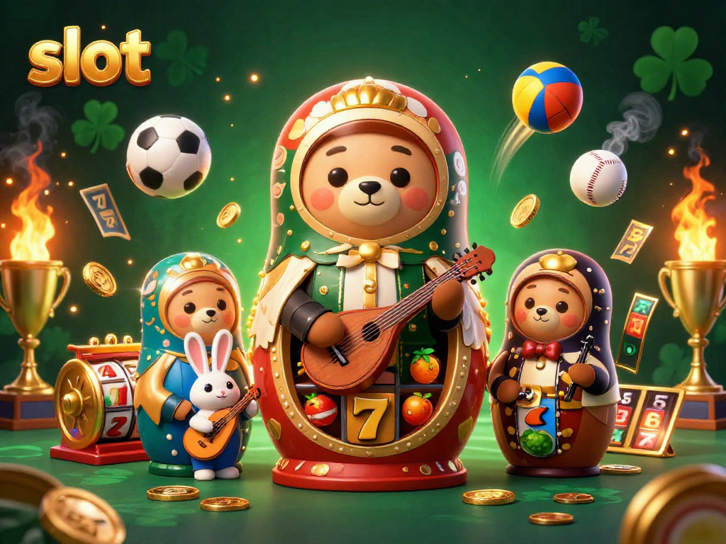 Spin the slot reels with vibrant symbols in this immersive 3D casino illustration.