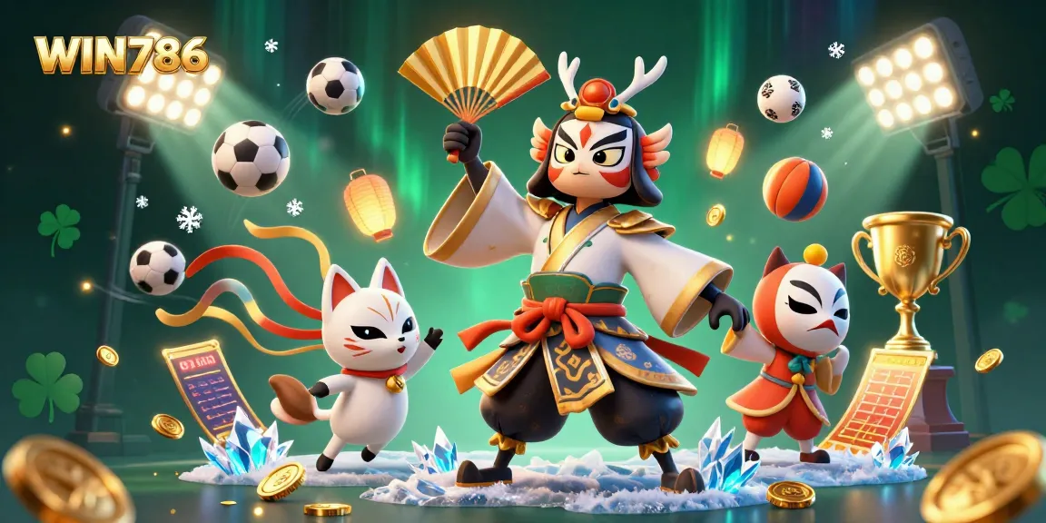 WIN786 delivers exciting betting experiences with dynamic sports elements and vibrant lighting in this illustration.