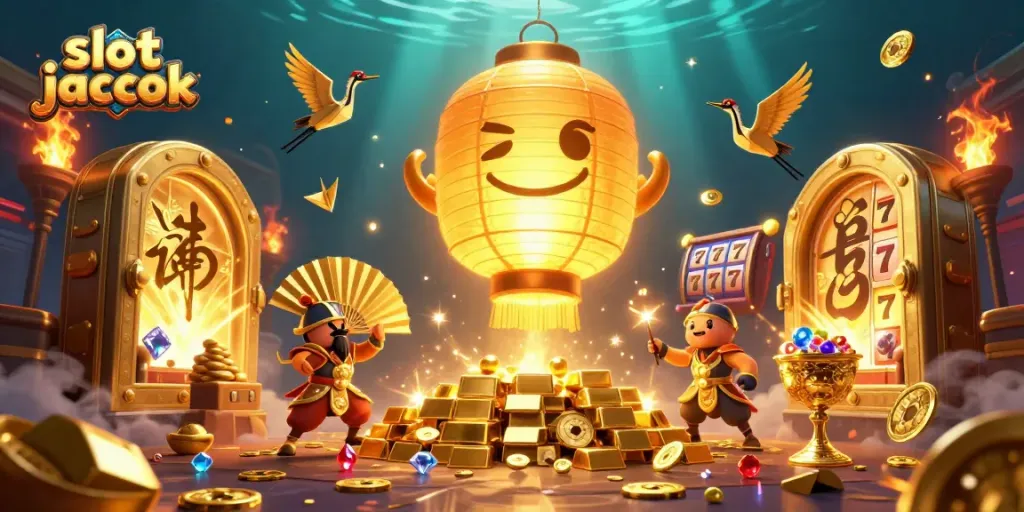Experience the thrill of winning big at a slot jackpot casino with vibrant characters and golden treasures.
