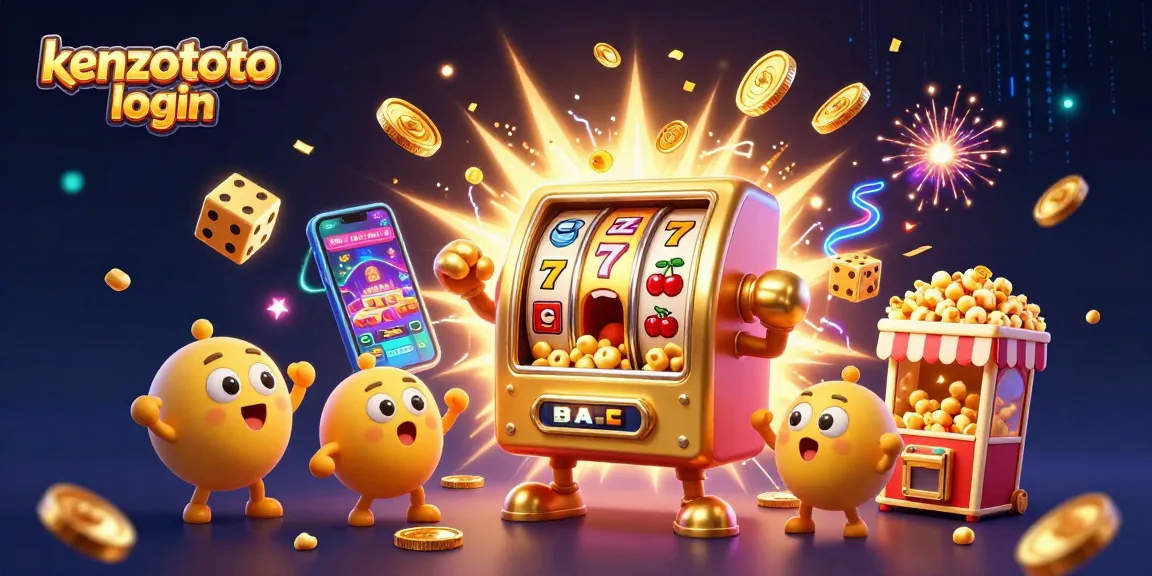 Spin for big wins with kenzototo login, featuring an exciting scene of a golden slot machine hitting the jackpot.
